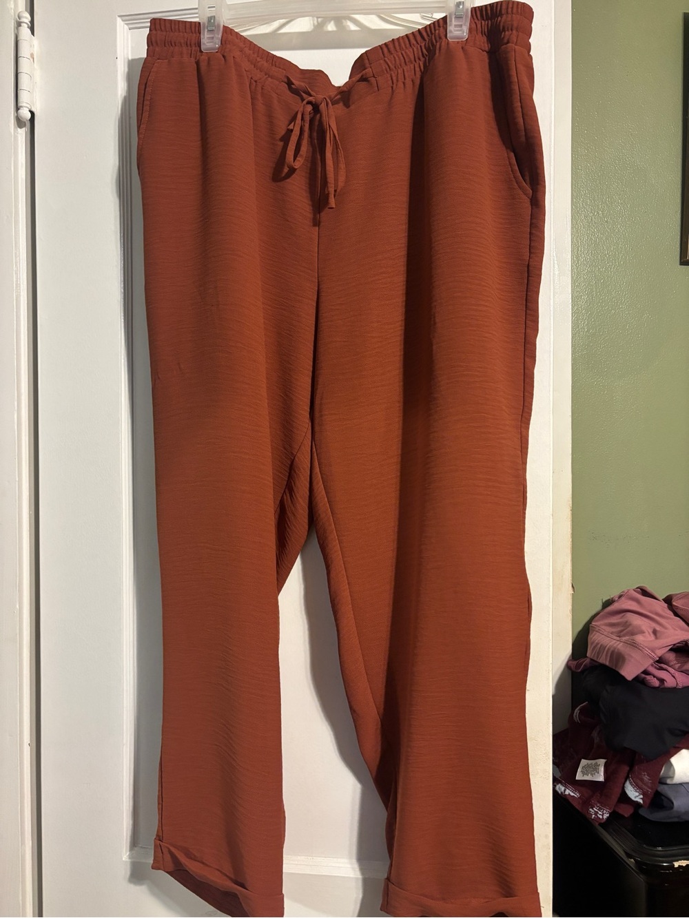Soho Rust-Orange Drawstring Wide-Leg Pants